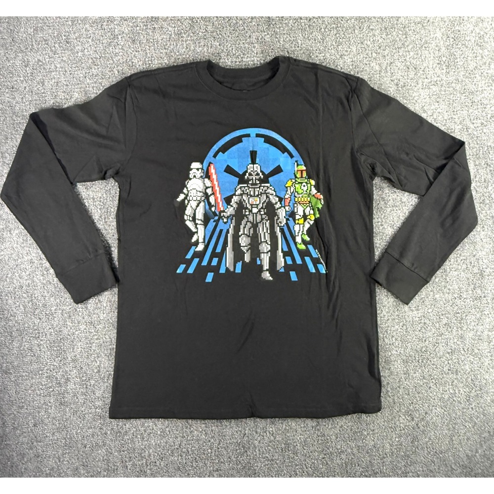 Star Wars Mad Engine Kids XL 14 Black Long Sleeve Pixel Art Darth Vader Shirt
